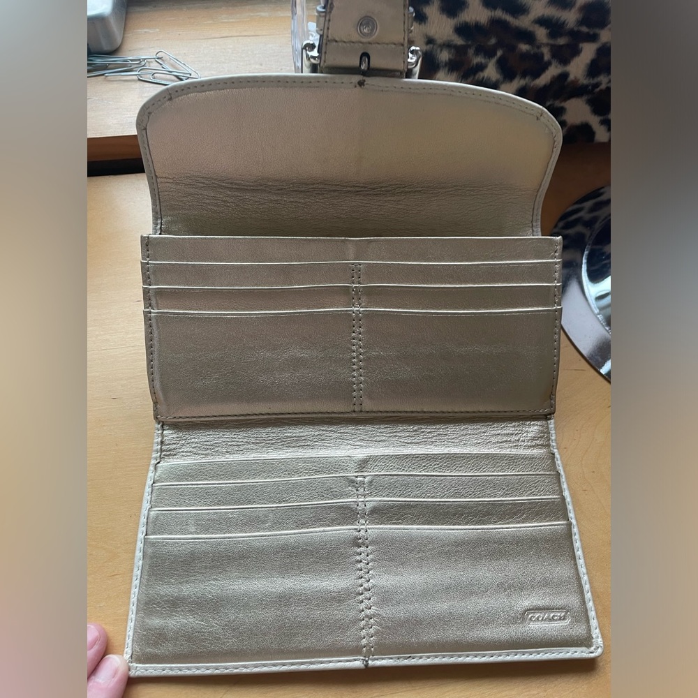 Coach Buckle Snap Wallet in cream and metallic gold. - Picture 3 of 16